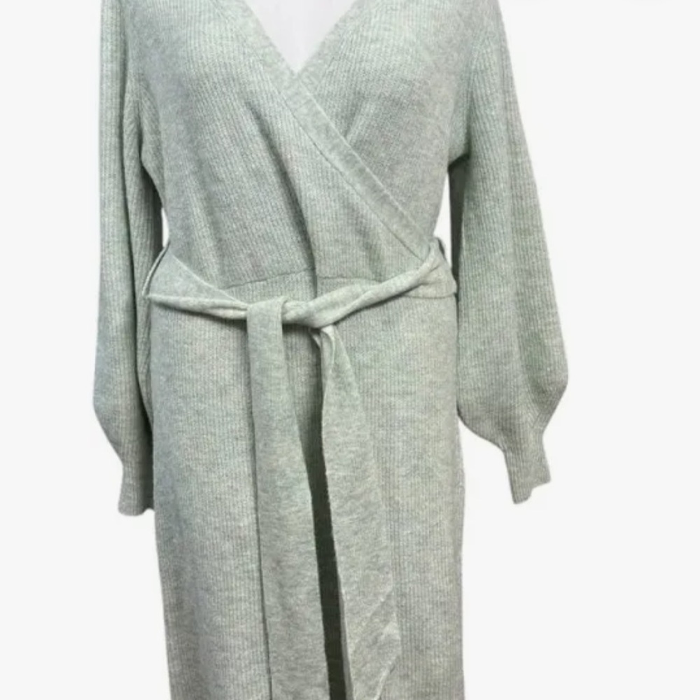 Lane Bryant Light Sage Green Ribbed Wrap Midi Dress